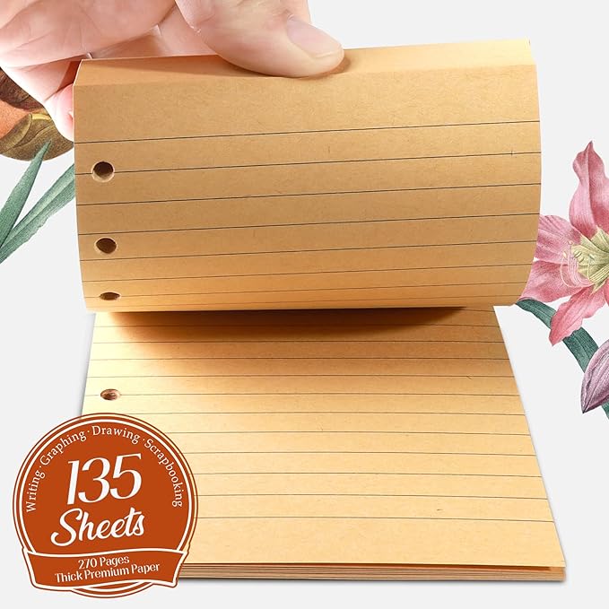 LEOBRO A6 Refill Paper, 3 Pack 45PCS Loose Leaf Lined Paper for A6 Binder Journal Notebook, Planner Inserts, with Binder Pocket, for Stationery