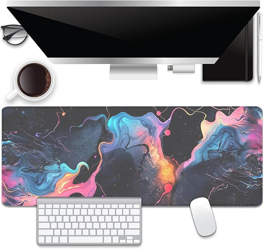Colorful Abstract Art Desk Pad Mouse Pad,Large XL Mouse Mat with Stitched Edges,Non-Slip Rubber Base Mousepad for Office PC Keyboard Laptop and Home Work Desk Mat(31.5X11.8 in)
