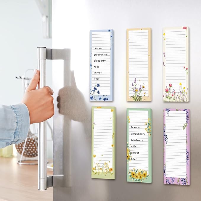 Sinmoe 12 Pack Grocery List Magnet Pad for Fridge Magnetic Notepads for Refrigerator Shopping to Do List Memo Notepad for Shopping for Women men(Floral Style)