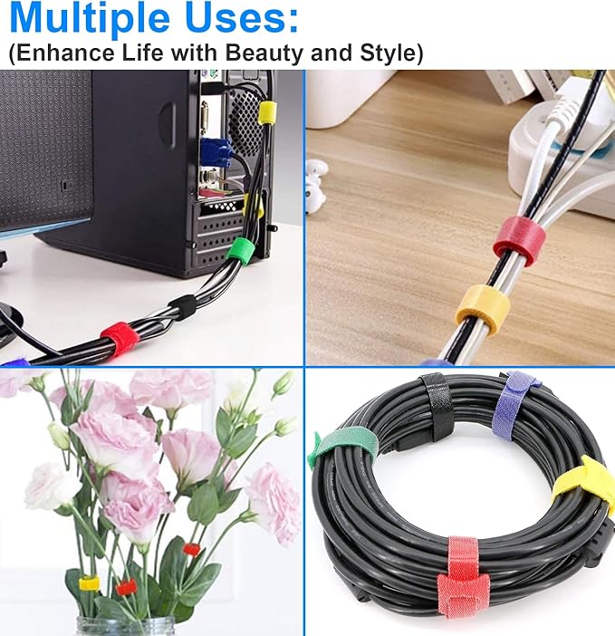 60 PCS 6 Inches Colorful Reusable Cable Ties, Wire Ties, Cord Organizer, Cable Organizer, Adjustable Cable Management