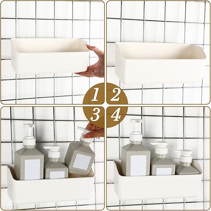 Gridwall Baskets, Grid Wall Storage Bin Plastic Grid Wall Panels Bins for 3 Inch Gridwall Panel for Organizing Storage Display Kitchen Home Office Garage Bathroom(White,4 Pcs)