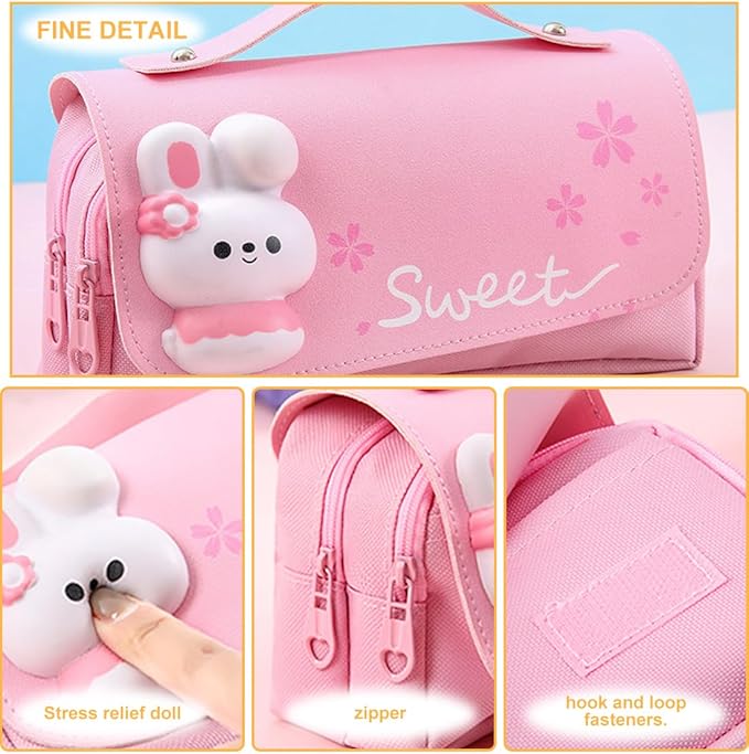 MCWTH Pencil Case for Girls, Kids Large Capacity Cute Pencil Box with Compartments School Organizer Pen Pouch (Sakura Pink)