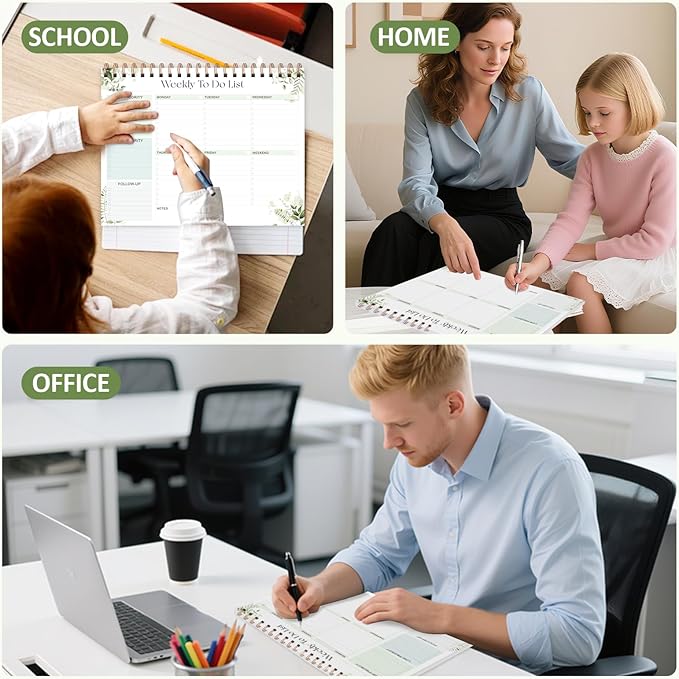 Weekly To Do List Notepad with 52 Undated Sheets (8.5"×11"), Desk Weekly Planner Notepad for Office Desk Accessories and School Supplies (Green)