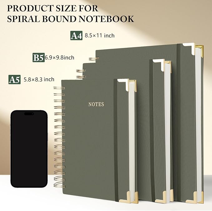 Spiral Notebook Journal, 328 Pages Linen Hardcover College Ruled Notebook, Lined Thick Journals for Women Men, A4 Thick Spiral Journal for Writing, 100GSM Paper, Cute Notebooks for Work School