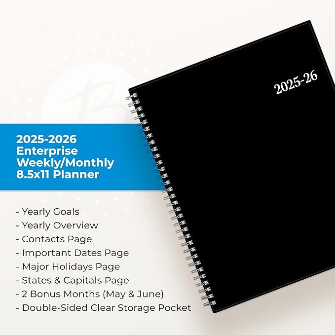 Blue Sky 2025-2026 Weekly and Monthly Academic Year Planner Calendar, July - June, 8.5" x 11", Flexible Cover, Wirebound, Laminated Tabs, Storage Pocket, Enterprise (Enterprise 2025-2026, 8.5" x 11")