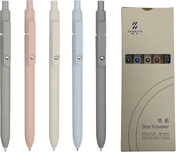 5PCS Gel Ink Pens, 0.5mm Black Ink Fine Point, Smooth Writing Aesthetic Pens for Journaling, Note Taking, Office and School Supplies, Minimalist Design Gifts for Women and Men