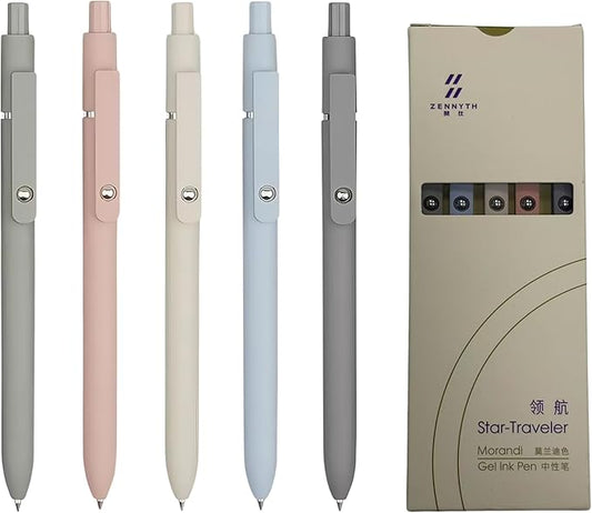 5PCS Gel Ink Pens, 0.5mm Black Ink Fine Point, Smooth Writing Aesthetic Pens for Journaling, Note Taking, Office and School Supplies, Minimalist Design Gifts for Women and Men