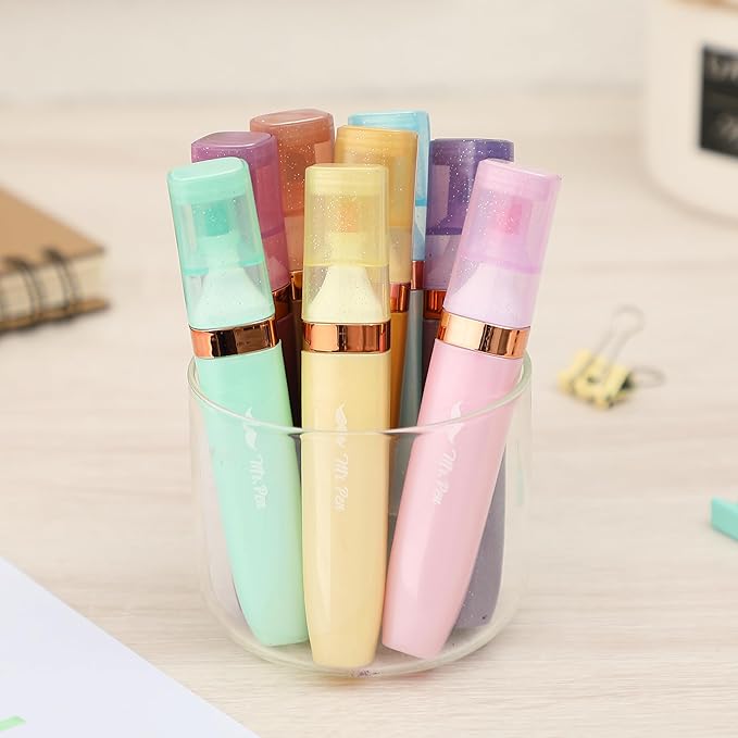 Mr. Pen- Glitter Highlighters, 8 Pack, Pastel and Metallic Colors, Chisel Tip, Highlighters Glitter Highlighter Markers