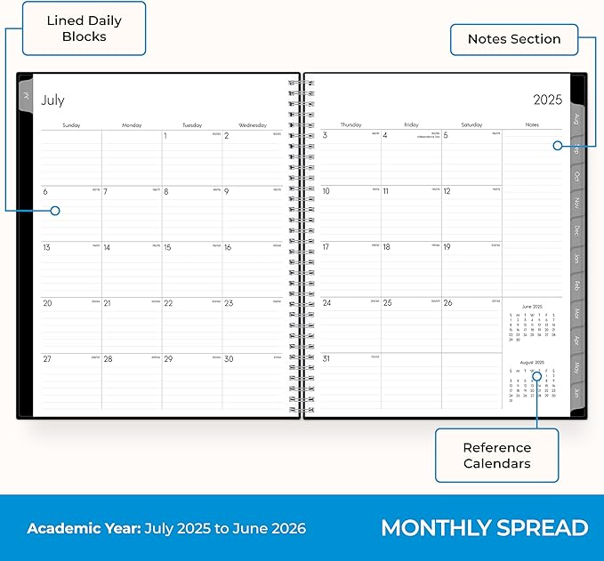 Blue Sky 2025-2026 Weekly and Monthly Academic Year Planner Calendar, July - June, 8.5" x 11", Flexible Cover, Wirebound, Laminated Tabs, Storage Pocket, Enterprise (Enterprise 2025-2026, 8.5" x 11")