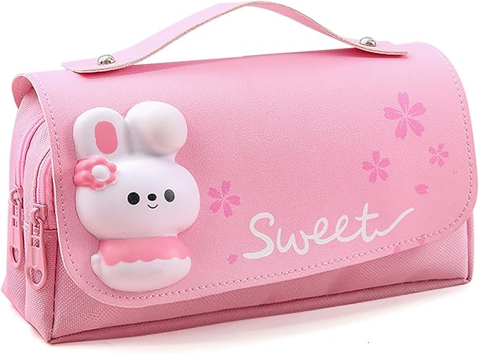 MCWTH Pencil Case for Girls, Kids Large Capacity Cute Pencil Box with Compartments School Organizer Pen Pouch (Sakura Pink)
