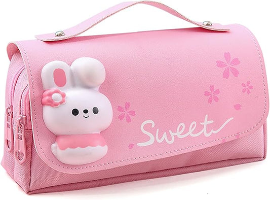 MCWTH Pencil Case for Girls, Kids Large Capacity Cute Pencil Box with Compartments School Organizer Pen Pouch (Sakura Pink)