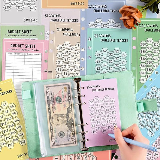 48 Sheets 100 Envelopes Money Saving Challenge Binder Trackers, 6 Ring A6 Binders Savings Challenge Trackers Cards for Budget Planner, Multiple Budget Sheets for Cash Stuffing
