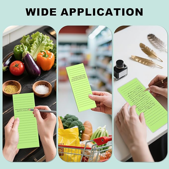 Magnetic Notepads Note Pads for Fridge with Full Magnet Back, 180 Sheets Green Lined Refrigerator Notepad, 30 Sheets Per Pad for Grocery List, Shopping List, Office, Home, To-Do Lists & Memos