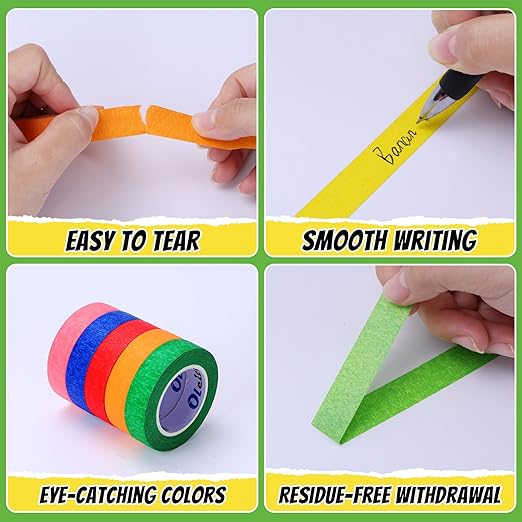 24 Rolls Bulk Colored Masking Tape for Art, 0.6 inch x 360 Yards for Crafts, Labeling, DIY Decorative, colored painters tape, Rainbow Colors Tape for General Use Projects, Easy Tear No Residue