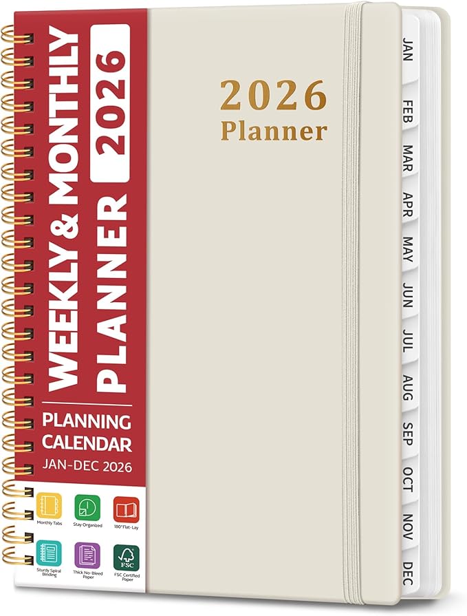 2026 Planner, Weekly and Monthly Calendar Planner, January 2026 - December 2026, Hardcover 2026 Calendar Book with Tabs For Women & Men, Inner Pocket, Spiral Bound, Perfect for Office Home School Supplies - A5 (6.3" x 8.5"), Gray