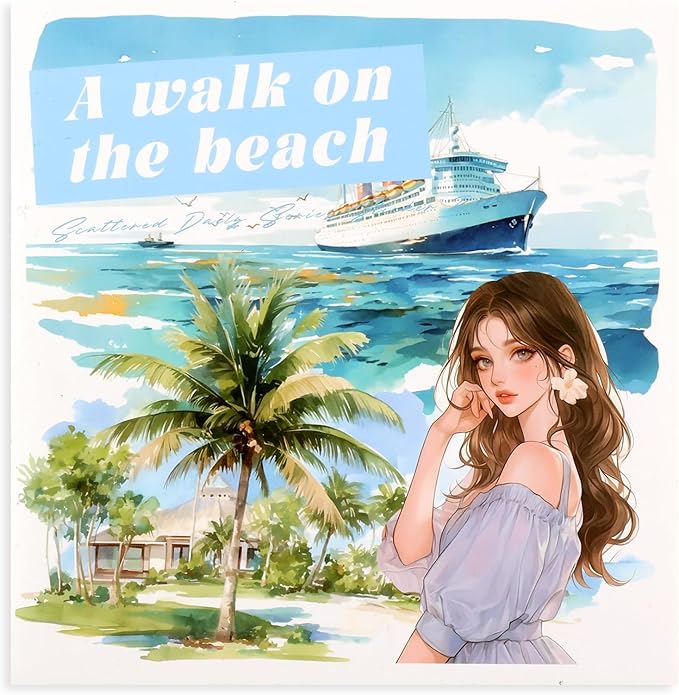 50 Sheets Beach Stickers for Scrapbooking 200 Pre-Cut Washi Sticker Girl Landscape Stickers for journaling Scrapbooking Supplies Collage Decorative DIY Arts Craft Making