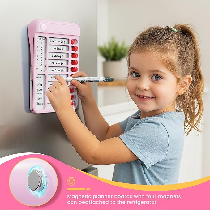 Chore Chart for Kids, Visual Schedule for Kids with Autism, Chart Board with 6 Reusable Sheets, Routine Chart Dry Erase Board, Magnetic Chore Chart for Fridge, Desk, Home - Pink