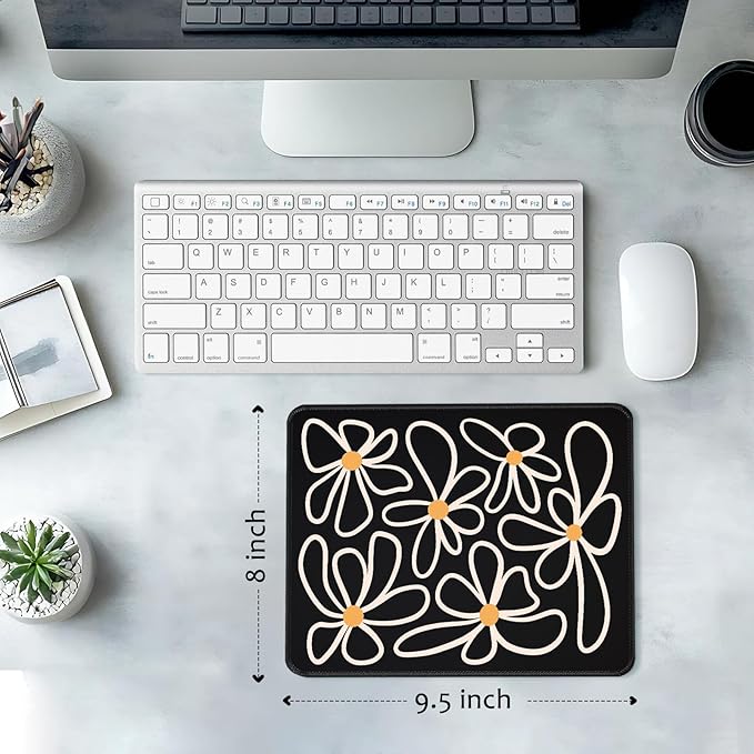 Black Daisy Flower Desk Pad Mat with Stitched Edges and Non-Slip Rubber Base, Premium-Textured Mouse Pad for Laptop, Computer & PC, Gaming & Working, Waterproof Mousepad