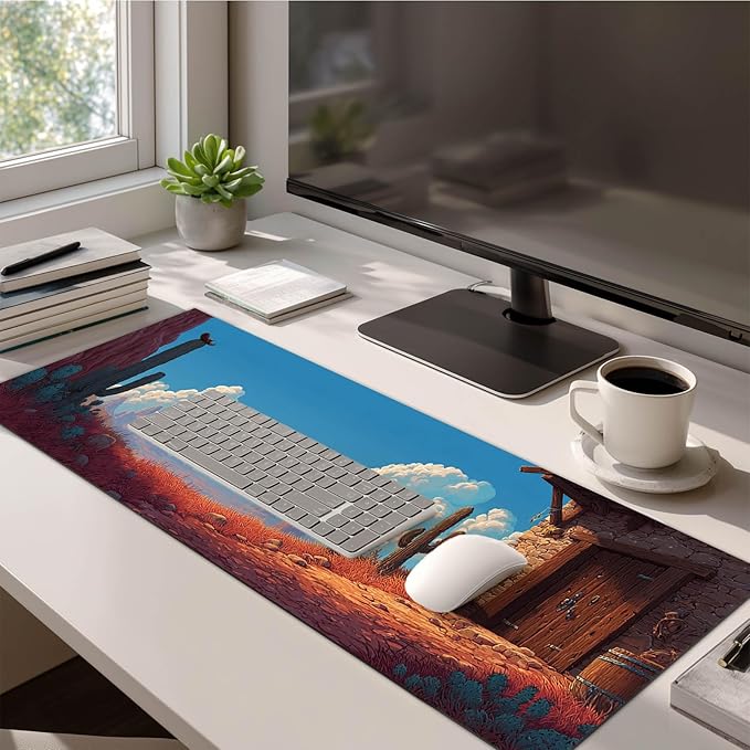 Large Mouse Pad Gaming Mousepad 31.5 x 11.8 Inch Keyboard Desktop Mat Diatomite XL Mouse Pad for Home and Office Desk Accessories with Western Desert Cabin Landscape Artwork Diatomite