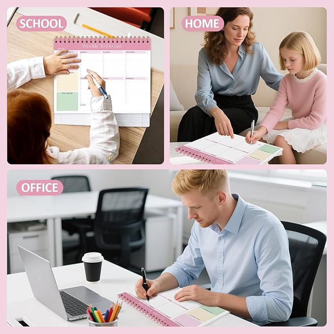 Weekly To Do List Notepad with 52 Undated Sheets (8.5"×11"), Desk Weekly Planner Notepad for Office Desk Accessories and School Supplies (Pink)