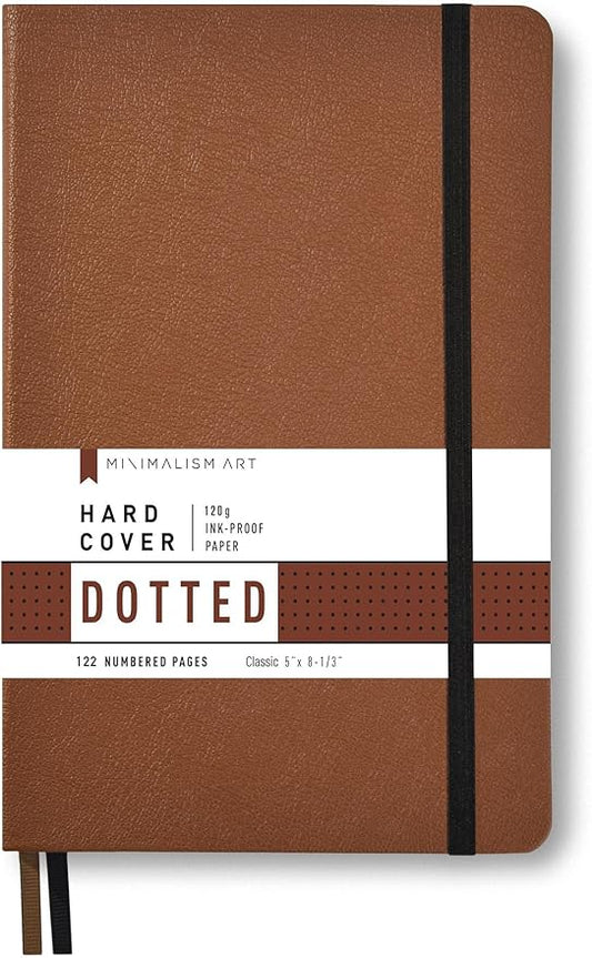 Minimalism Art, Premium Hard Cover Notebook Journal, Classic 5" x 8.3", 122 Numbered Pages, Gusseted Pocket, Ribbon Bookmark, Extra Thick Ink-Proof Paper 120gsm, San Francisco (Dotted, Brown)