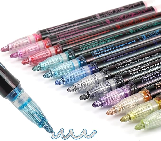 Easter Basket Stuffers Teens,12 Glitter Markers Outline Pens Metallic Shimmer,Cute Art Supplies Kids 6 7 10 9-12 Year Old Tween Teen Girl Gifts Trendy Stuff,Arts Crafts Kids Age 8-12,Crafts Girls 8-12
