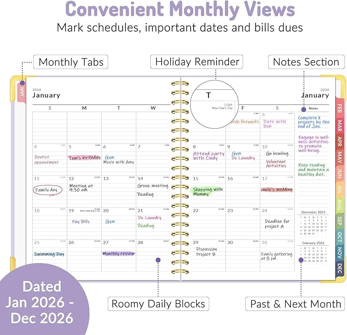 2026 Planner, Forvencer Calendar Planner Weekly and Monthly, Jan 2026-Dec 2026, 8.5" X 11", Hardcover Agenda Book, Daily Journal Organizer with Inner Pocket, Notebook Office School, A4, Poppy Bouquet