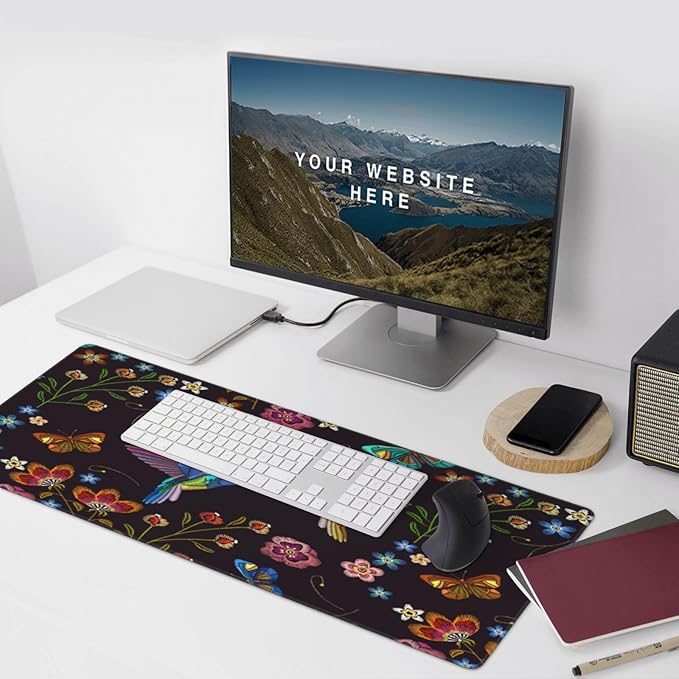 Extra Large Mouse Pads Hummingbirds and Flowers XXL Mousepad with Stitched Edges Humming Birds Non-Slip Rubber Base Computer Keyboard Pad Desk Mat for Home Office Desk Decor, 35.4" X 15.7"