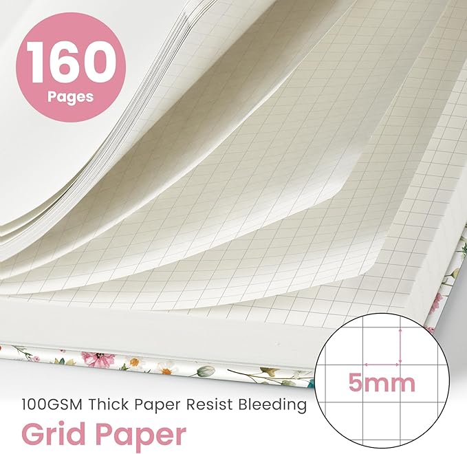 Taja Graph Journal Notebook for Women & Men, Hardcover Leather Journal for Writing, A5 Graph Paper Notebook for Planning & Tracking, Perfect for Office School Home Supplies, Garden