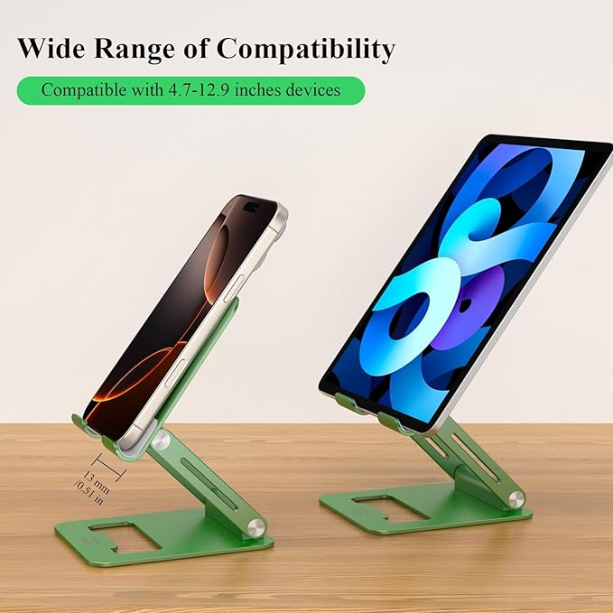 Minthouz Tablet Stand, Multi-Angle Adjustable Tablet Holder, Aluminum iPad Stand Compatible with iPhone 17 16 15 14 13 Pro Max Mini, 12 11 XR X8 Plus SE, Smartphone (Green)