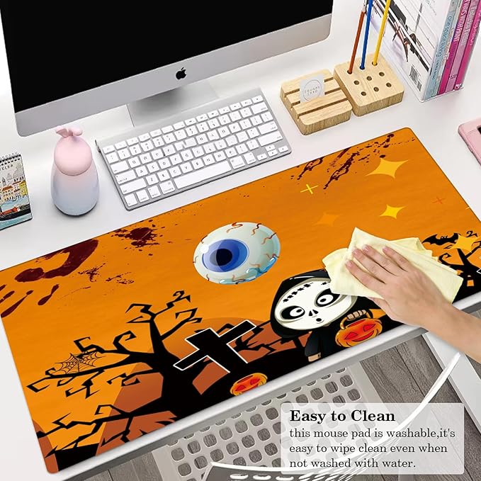 Halloween Desk Pad Protector, Stitched Edges Mouse Pad, Large Office Desk Mat, Non-Slip Desk Blotter, Laptop Desk Pad, Desk Writing Pad for Office and Home (XXL)