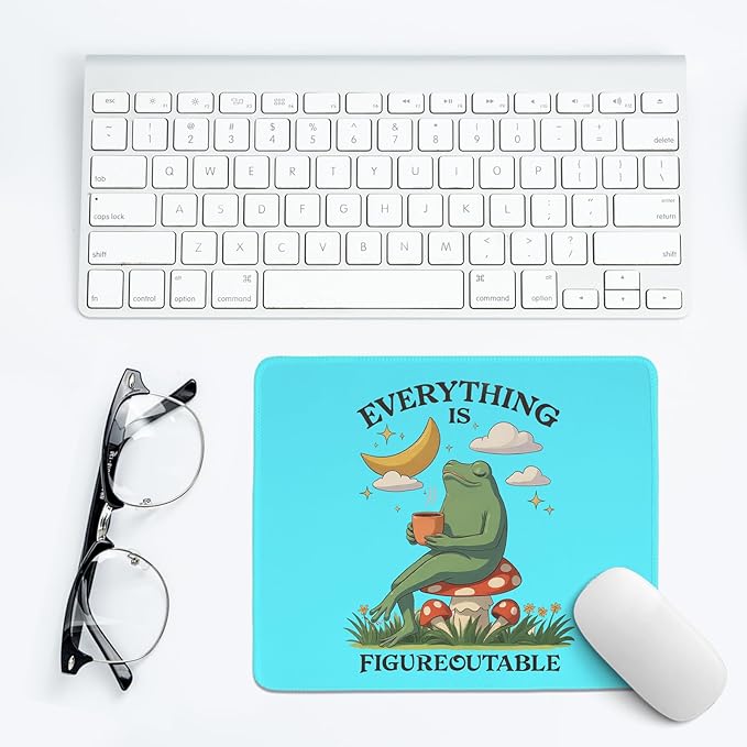 Blue Frog Motivational Mouse Pad,Everything is Figureoutable Positive Affirmations Desk Mat for Dorm Home Office Desktop Decor,Psychotherapy Office Desk Decor,10.2x8.2 in