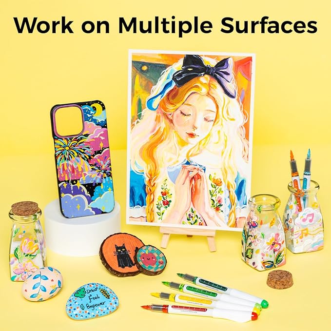 Ohuhu Acrylic Paint Markers Brush Tip: 24 Colors Automatic Ink Control Acrylic Markers High Opacity Paint Pens Waterproof Lightfast for Rock Painting 3D Prints Easter Eggs Wood DIY Crafts- Nahuku