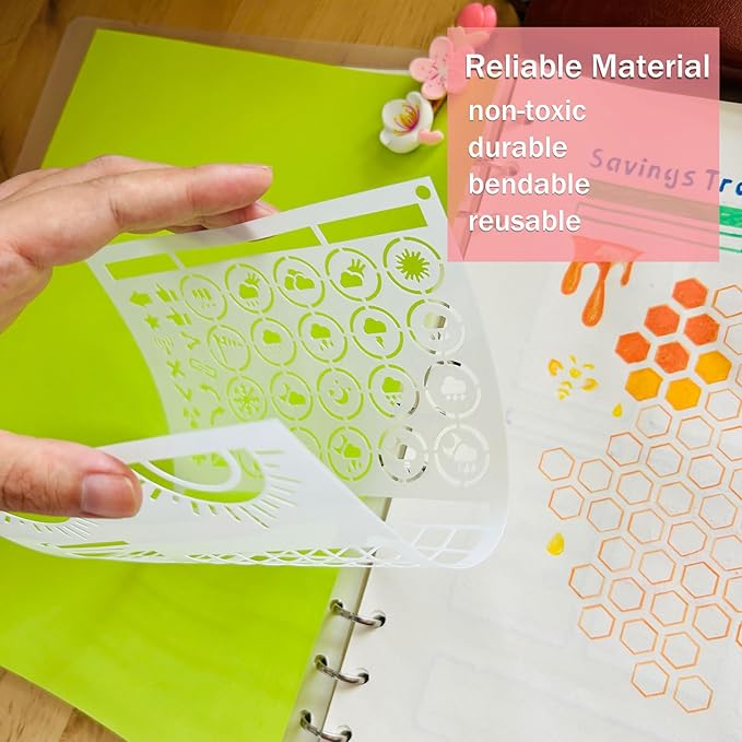 Journal Stencils, 14 PCS A5 Plastic Reusable Multi-Functional Tracker & Planner Stencils for Dotted Journals, Easily to Track Your Daily Life and Create Custom Layout for Dot Journal Notebook