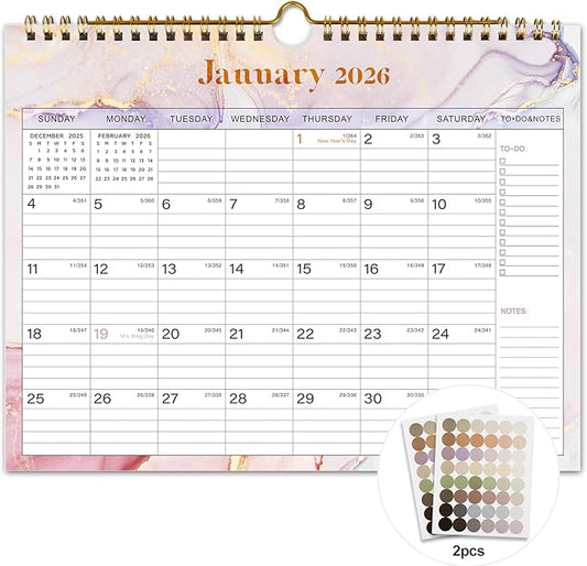 2026 Wall Calendar - 12 Monthly Calendar 2026, January 2026 - December 2026,11.5" x 14.8", 2026 Calendar with Twin-Wire Binding, Hanging Hook, Blocks and Julian Dates (Wall Calendar Purple)