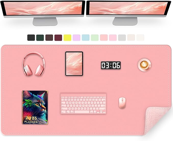 Large Desk Pad, 47.2" x 17" PU Leather Desk Mat for Desktop, Non-Slip Office Desk Mat for Desk, Waterproof Computer Pad for Desk, Keyboard Mats for Home & Office (Melon Pink)