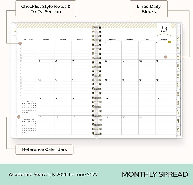 Blue Sky Day Designer 2026-2027 Weekly and Monthly Academic Year Planner Calendar, July 2026 - June 2027, 5.875" x 8.625", Flexible Cover, Laminated Tabs, Storage Pocket, Includes Stickers and 30 Extra Sheets of Notes, Climbing Floral Mint