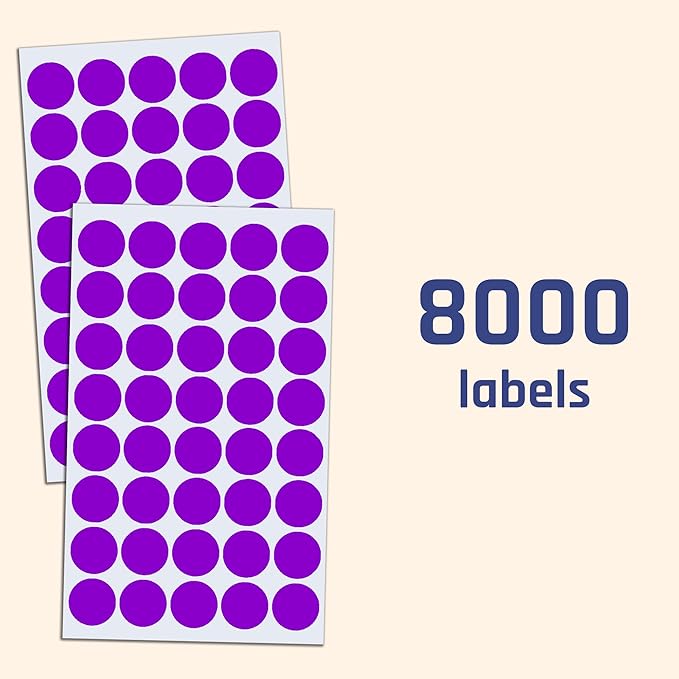 8000 Pack, 3/4" Round Dot Stickers Circle Labels - Purple
