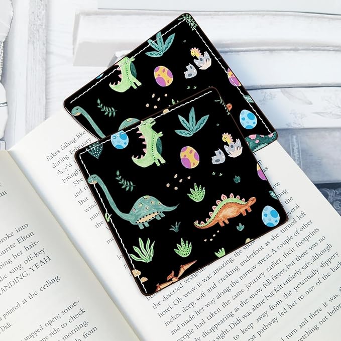 2 Pack Cute Dinosaur Leather Book Corner Bookmark, Durable Handmade Reading Accessories - Gifts for Readers, Women, Men, Teachers, Students