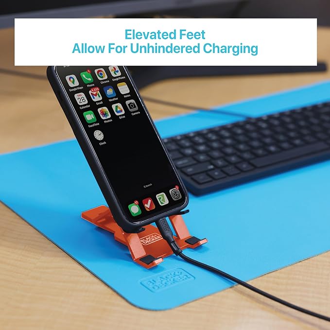 BLACK+DECKER Phone Stand for Desk - Folding Cell Phone Stand Holder - Adjustable and Portable, Folds Down Flat - for Office, Gaming, Bed, Travel - Phone Kickstand Compatible with iPhone (Coral Rose)