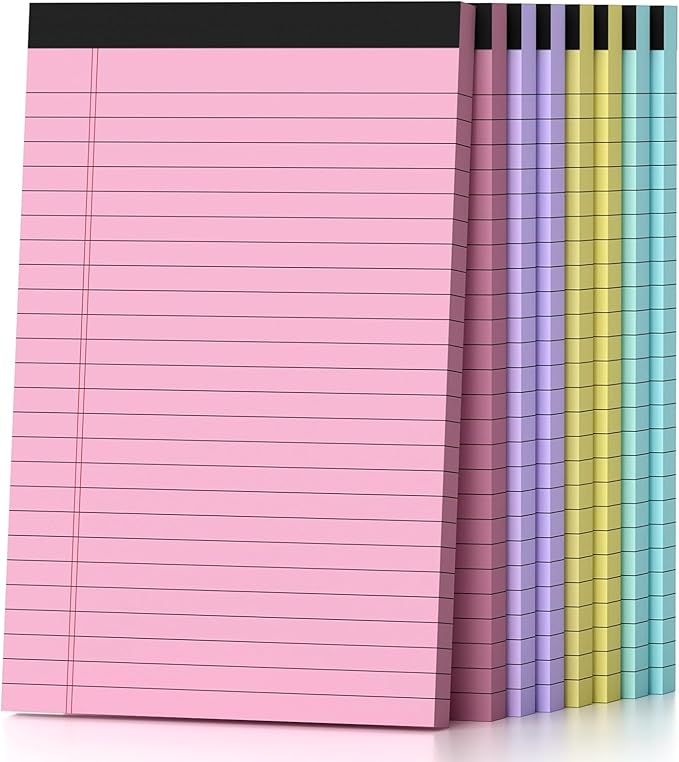 8 Pack Note Pads 5 x 8 Inch, Colored Narrow Ruled Small Legal Pads, Perforated Notepad 5 x 8 Lined Writing Pads, College Lined Legal Notepads for To-do Lists, Daily Note-taking, School and Office