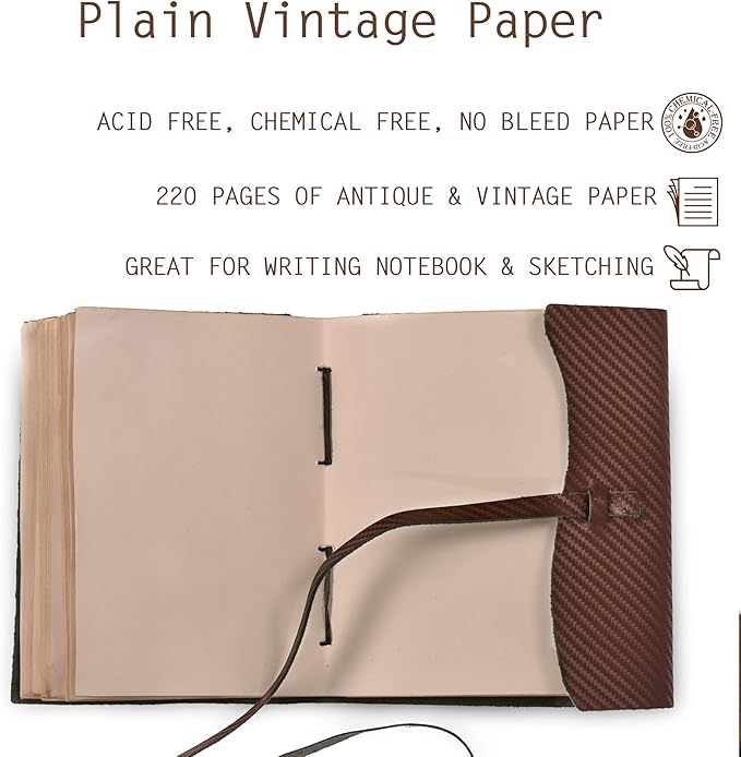 LEATHER VILLAGE Carbon Fiber Genuine Leather Bound Journal - 7'' x 5'', 220 Pages - Vintage Blank Paper Diary for Writing, Drawing, Sketchbook, and Travel Notebook - Ideal for Women and Men- Brown