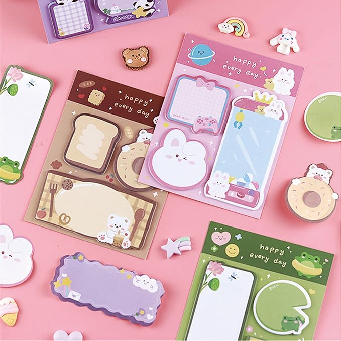 4 Pack Cute Sticky Notes Cartoon Animal Sticky Memo Pads Kawaii Small Self-Stick Memo Note Pad Office School Supplies (Cartoon-1)