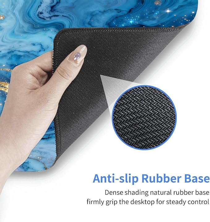 Blue Marble Mouse pad, Large Gold Micro-Woven Fabric Desk mat, with Sewn Edges, Anti-Slip Rubber Base, Suitable for Office Gaming laptops (31.5×11.8 inches)