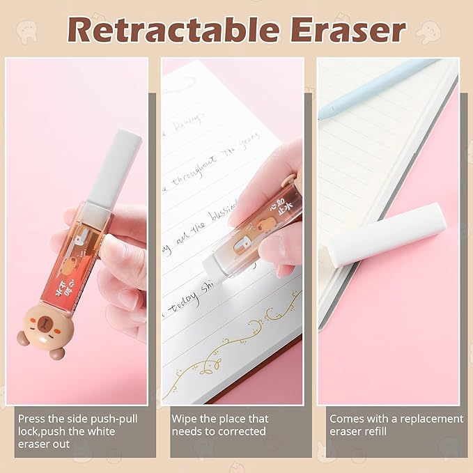 7 Pcs Cute Capybara Stationary Set Kawaii School Supplies Japanese Stationery, Includes Pencil Sharpener, Eraser, Correction Tape, Glue Tape, Sticky Notes, Ruler, for Office School Supplies