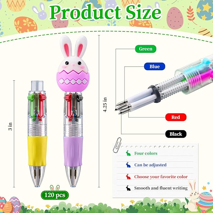 CZWZ 120Pcs Mini Multicolor Pens in One 4-in-1 Cute Pens Bulk, Ballpoint Pen for Birthdays and Parties, Fun Gifts Assorted Ink Kawaii Pen(Easter)