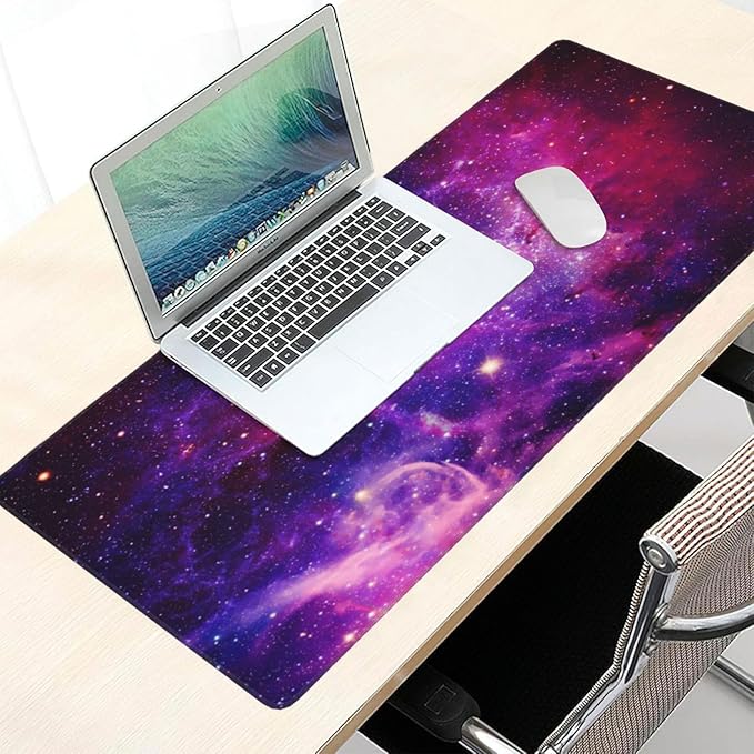 Bursting Galaxy Universe Mouse Pads XXL Extended Mousepad with Stitched Edges Outer Space Non-Slip Rubber Base Computer Keyboard Pad Desk Mat for Home Office Desk Decor, 35.4" X 15.7"