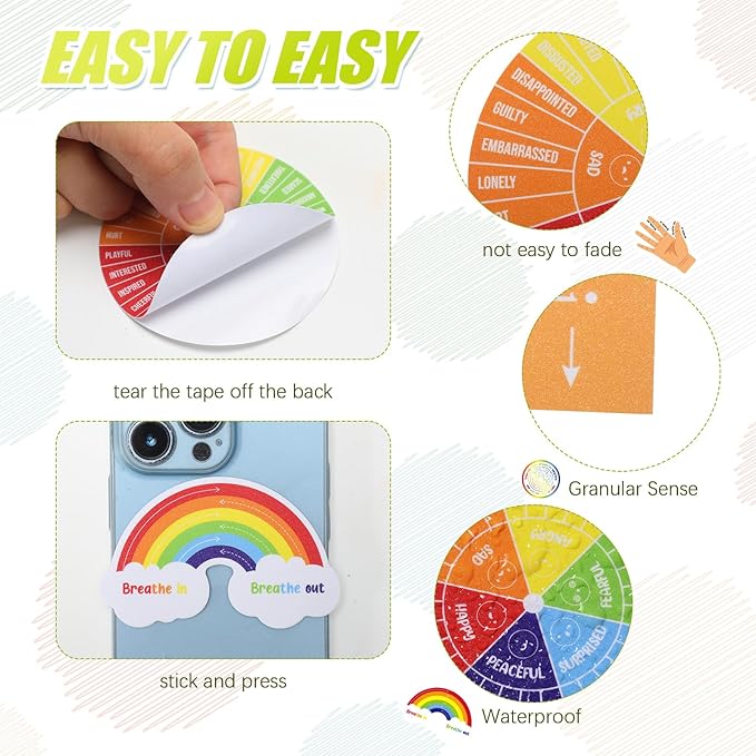Tenceur 120 Pcs Adhesives Sensory Stickers with Inspirational Quotes Mindfulness Relief Anti Stress Items School Counselor Supplies Textured Strips for Adult Teen (Colorful)