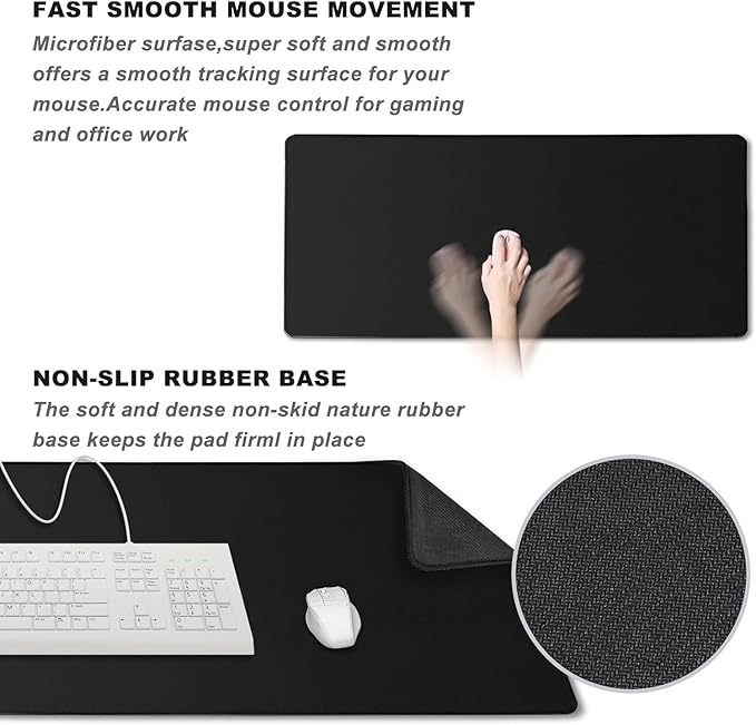Large Mouse Pad, Desk Mat Large Office Desk Pad Gaming Mouse Pad with Stitched Edges, 31.5" x 15.7" Mousepad with Non-Slip Waterproof Rubber Base for PC Laptop Home Office Accessories, Gray
