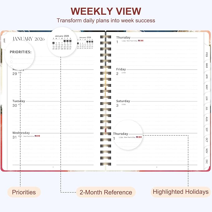2026 Planner, Weekly and Monthly Calendar Planner Organizer, January-December, Academic Planning Agenda Book, Office School Home Suppiles for Women & Men, 6.3" × 8.5"